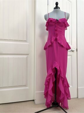 Lovers + Friends Fuchsia Ruffle High-Low Evening Dress